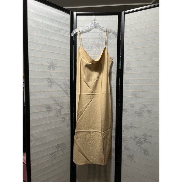 Know One Cares Linen Blend Cowl Neck Slip Midi Dress Beige Size M NWT Wedding - Picture 2 of 8